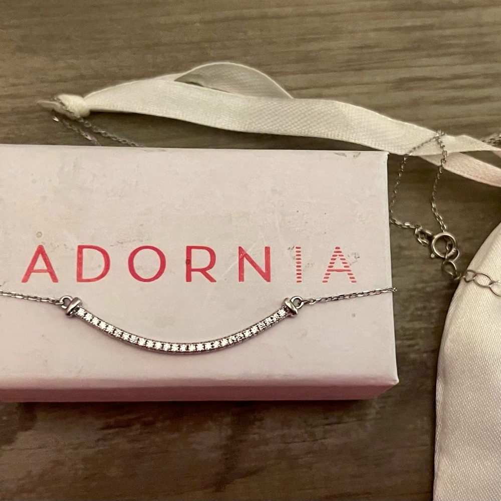 Adornia .925 Sterling Crystal Curved Bar Necklace